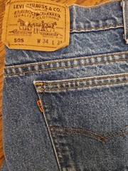 Vtg 1985 Levi’s 505 Jeans Orange Tab 33×27 Cropped Ankle Raw Hem Med Wash Denim