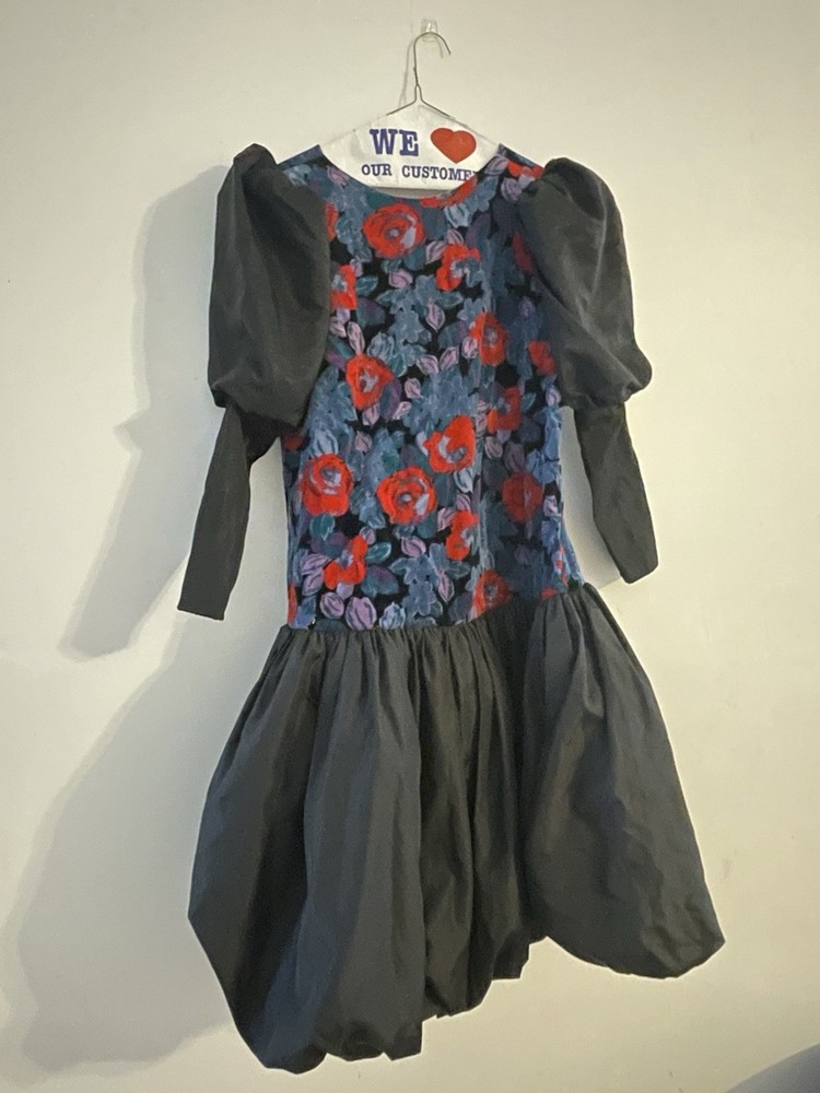 Jane Schaffhausen BelleFrance Vintage 80s Velvet Puff Sleeve Party Dress