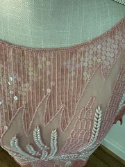 Vintage 80s Hand Beaded 100% Silk Top Pastel Pink Sequin. NWT!M Deadstock. India