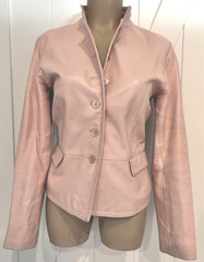 Vintage Margaret Godfrey Pink Leather Jacket 12P 10/8 Satin Lined