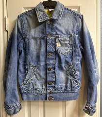 Vintage Salsa Jeans Distressed Denim Jacket Y2K 1st Level Slim Fit Size Medium