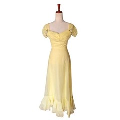 Vintage 70sButter Yellow Chiffon Sweetheart Ruffle Hem Prom Dress Size 7/8