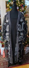 Vintage 80s Tan Chho Black Beaded Sequin Duster Dress 4 Piece Set, Women’s 2X