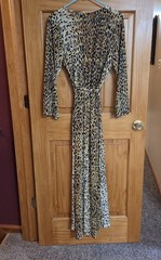 VTG Elaine Sklar Leopard Wide Leg Jumpsuit Size M Belted Animal Print Silky Feel
