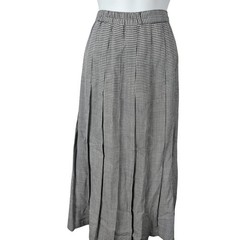 Vintage Black White Houndstooth Pleated Maxi Skirt High Waist Made USA 30 Waist