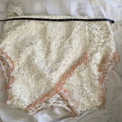 VTG 1970s Handmade Ivory/Cream Lace & Orange Ruffle Wrap Crop Top Blouse – S/M