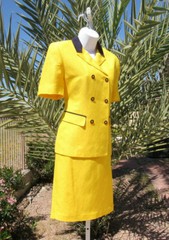 VTG 1980s HARVE BERNARD YELLOW SIZE 4 SKIRT & JACKET SUIT LINEN RAYON BLEND