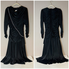 VTG 1980s Black Ruched Rhinestone Evening Dress Formal Prom Size 12 80s Glamor