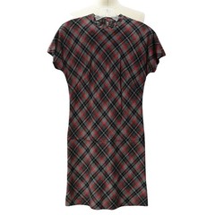 60s Vintage Plaid Schoolgirl Dress Womens S Dolman Sleeve Gray Black Red Mod