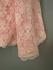 Vtg Square Dance Dress Co Size 8 White Lace Bodice, Pink Lace Skirt, Puff Sleeve