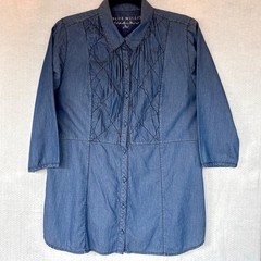 Women’s Vintage Blue Willi’s “A Life More Present” Smocked Denim Shirt SZ MED