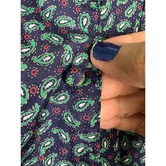 Vintage Paisley Shirtwaist Midi Dress Retro Boho Dark Academia Navy Teal Poly M