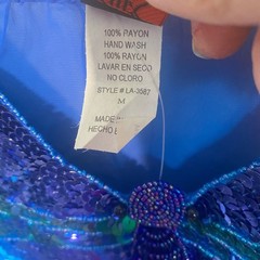 Vintage Shes USA Blue Sequin Butterfly Cami Top Y2K Beaded Rayon LA-3587 Medium