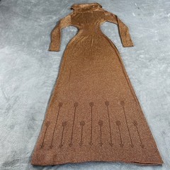 Vintage Wenjilli Maxi Dress Women 7/8 Metallic 70s Turtleneck Lurex Knit Gown
