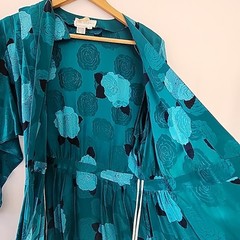 Vintage 80’s Silk Studio 100% Silk Dress Teal Blue & Black Size 8