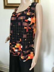 60’s Vintage Black Psychedelic Orange Yellow Block Mod Sleeveless Top