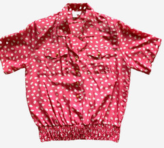 VTG 80s Hot Pink Polka Dots Blouse Shirt L Barbie Classic Grandmacore Preppy