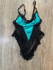 Andrea Kristoff for Escante Vintage Black & Teal lace body suit Small