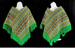 Vintage 1970’s Poncho Cape ~Wool Blend~ rainbow W Fringe Guatemala