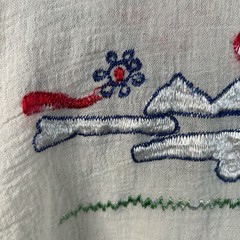 VTG 1970s Scenic Floral Embroidered White Gauze Cotton Button Up Womens Sz L