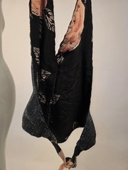 GLAM REWORKED VINTAGE SILVER LAME VEST TOP W 1930’S SILK ROSE PRINT