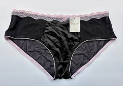 NWT VINTAGE RENE ROFE LINGERIE BLACK/PINK PANTIES SIZE 9 SATIN PANEL LACE, BOW