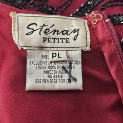Stenay Petite Vintage Beaded Sequin Silk Blouse Burgundy Black Scalloped PL