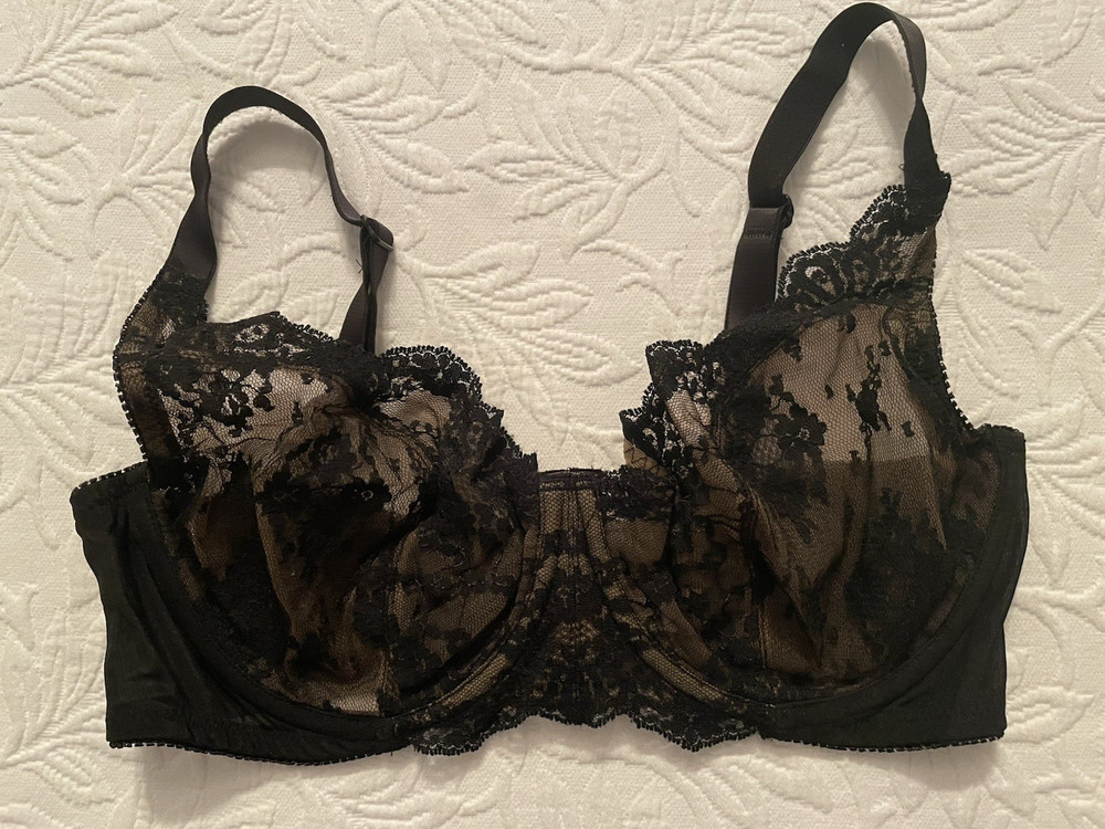 VTG Victoria Secret Bra 34D black floral lace underwired unlined 2001