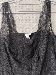 Vtg Escapades Camisole Plus Sz 22 Black Jacquard Satin Lace Trim Sleeveless