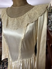 VTG 30s 40s Slipper Satin Ivory Wedding Dress Bridal Gown Long Train Art Deco