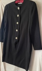 VINTAGE BONWIT TELLER, WOMEN’S 4 LBD WOOL BLACK SHEATH DRESS, RHINESTONE BUTTONS