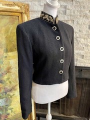 Vintage TAIGA Wool Bolero Cropped Military Look Trim Collar Size 2