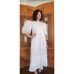 VTG 80s Barboglio White Dress Neiman Marcus Cotton Puff Sleeve Prairie Peasant