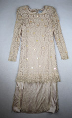 Vintage Women’s Dress Nuit Saks Fifth Avenue Lace Sequin Fringe Long Sleeve