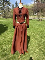 Antique Victorian 1880s Bodice And Skirt Dress Wool Gabardine Velvet Size Small