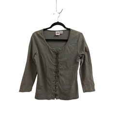 Lace Up Top Vintage Grunge Y2K Faded Glory Women Small Moss Green Long Sleeve