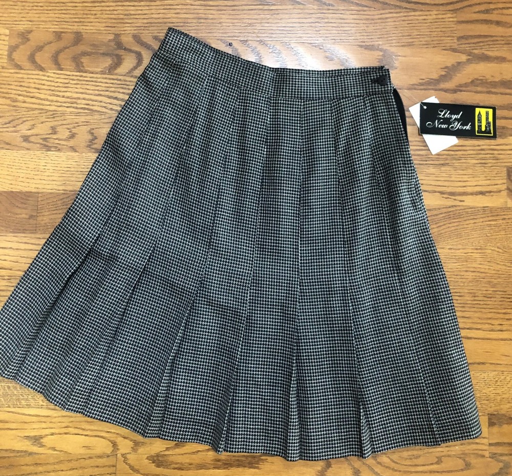 NWT Vintage LLOYD NEW YORK Black & White Pleated Check Skirt Size 6