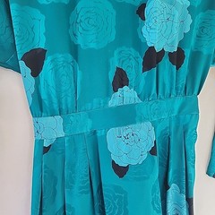 Vintage 80’s Silk Studio 100% Silk Dress Teal Blue & Black Size 8