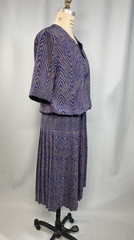 Vintage Dress SIZE LARGE blue tan classic 70s 80s 30s 20s flapper PERCEPTIONS