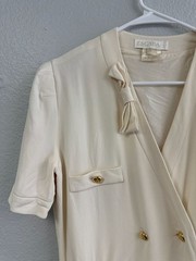 Vintage 90s Escada Silk Dress Cream Drop Waist Double Breasted Gold Button 42 12