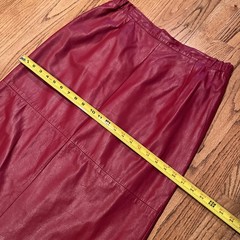 RARE VTG JACQUELINE FERRAR RED LEATHER MIDI SKIRT BOHO RODEO INDIE 32” WAIST