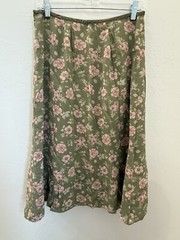 VTG 90’s Matching Floral Skirt & Blouse Size 8/10 Green Pink Flowers Rayon Poly