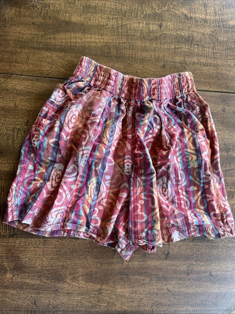 Vintage Dashers Nepal Cotton Boho Festival Shorts Abstract Print Elastic Waist M