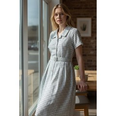 Shelton Stroller Vintage 50s Shirt Dress Belted White Blue Size 18 1/2