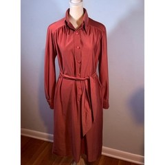 Lanvin Paris NY Vintage 70s Belted Midi Shirt Dress Size 14 Mauve Pink