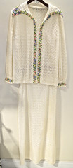 J9 vintage Home Sewn Off White Eyelet Cotton Skirt Blouse Pastel Embroidery Trim