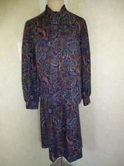 Vintage 1970s 1980s Knitmakers Skirt Suit Set 16 M L Top Blouse Purple Paisleys