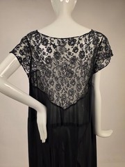 LATE 1920’S SHEER SILK CHIFFON + SILK LACE LONG DRESS W GREAT SEAM DETAIL