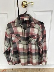 Styles to Go Vintage Plaid Long Sleeve Top Collared Multicolor S With Zip