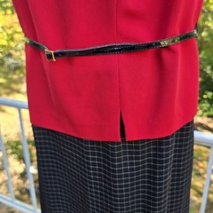 80s Wmns Perceptions Red Black Check Vtg Midi Dress Blazer Suit Set Outfit 14W